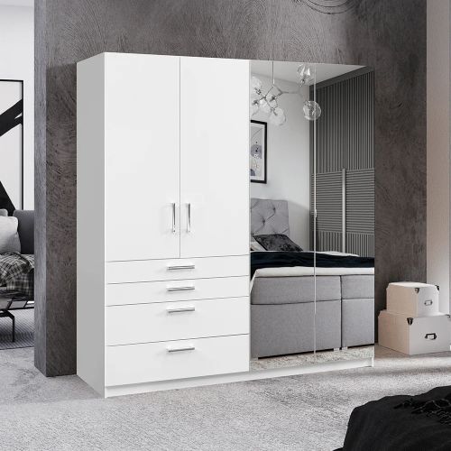 Pianos White Mirrored Wardrobe with Drawers 200cm
