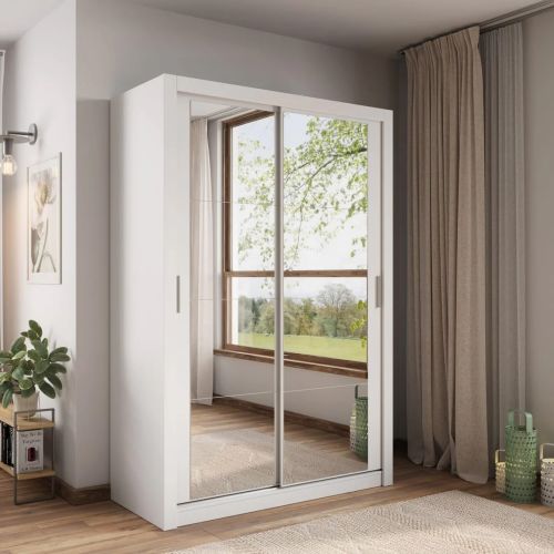 Vision Sliding Mirrored Wardrobe in Matt White| 2 Door - 150cm Wide