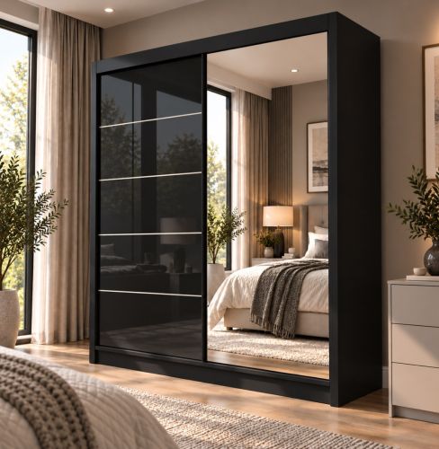 Serenity Black Sliding Wardrobe with Mirror & Gloss Door