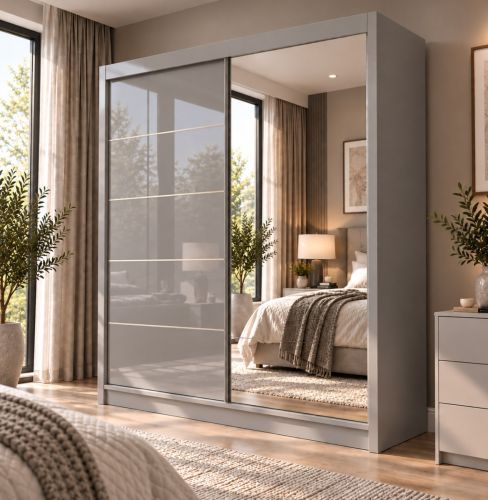 Serenity Grey Sliding Wardrobe with Mirror & Gloss Door
