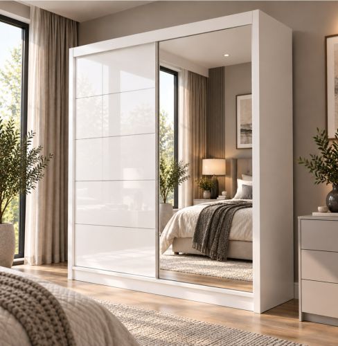 Serenity White Sliding Wardrobe with Mirror & Gloss Door