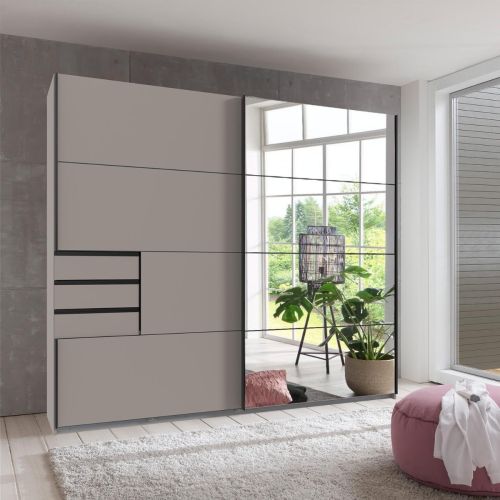 Saigon 2 Door Sliding Wardrobe with Mirror & Drawers 225cm in Sahara Grey