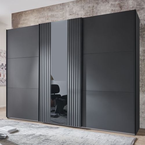 Samurai Sliding Wardrobe Graphite Grey/Black with Tinted Glass | 3 Door | 300cm