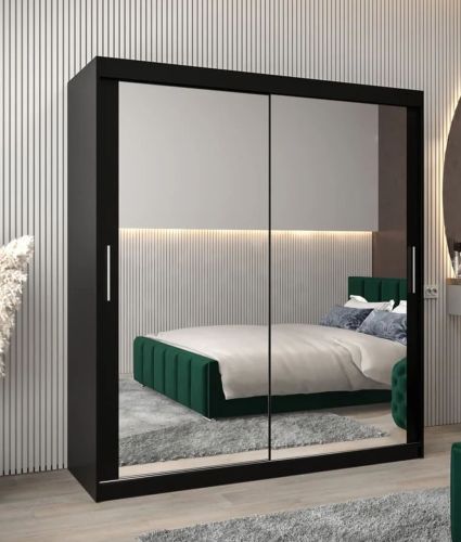 Soho Sliding Wardrobe with Drawers Black with Double Mirror 180cm