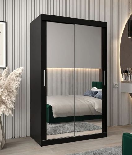 Soho Black Sliding Wardrobe with Drawers with Double Mirror 120cm