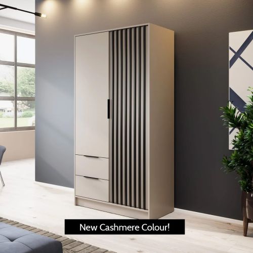 Stripe 2 Door Wardrobe with Drawers Cashmere Grey 105cm