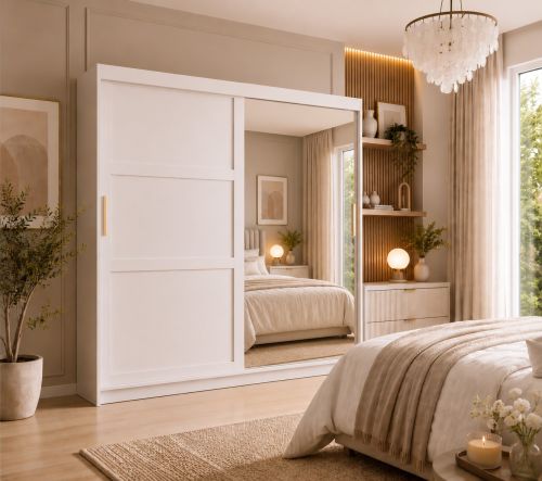 Hampton Shaker Sliding Mirror Wardrobe 2 Door White 200cm