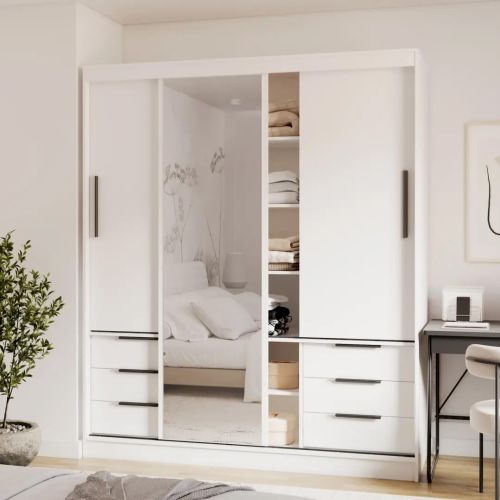 Malta 3 Door Sliding Wardrobe with Drawers 180cm | White