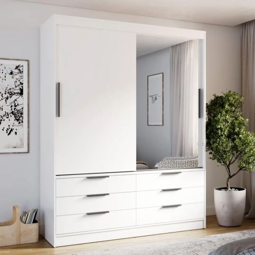 Malta 2 Door Sliding Wardrobe with Drawers 170cm | White