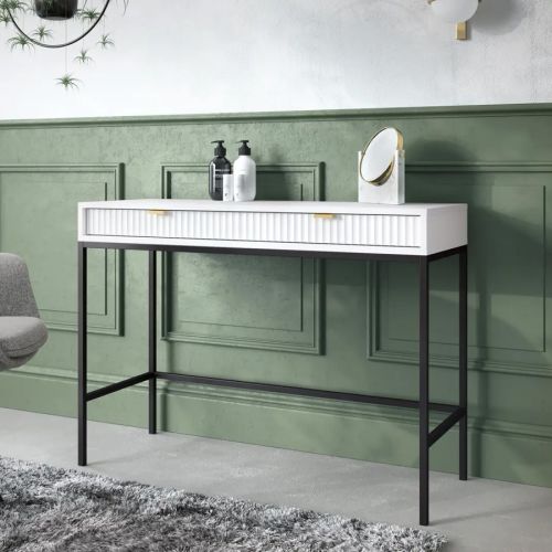 Ripple Dressing Table White Vanity Unit with Fluted Drawers