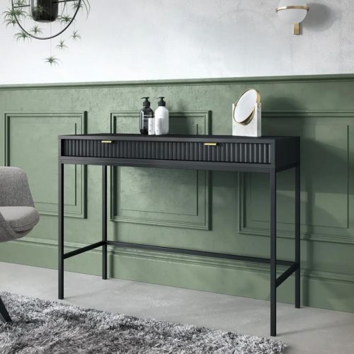 Ripple Dressing Table Black Vanity Unit with Fluted Drawers