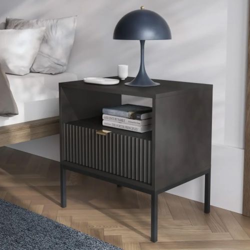 Ripple Bedside Table Fluted Drawer Black