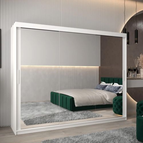 Soho 3 door Mirrored Sliding Wardrobe with Drawers 250cm White