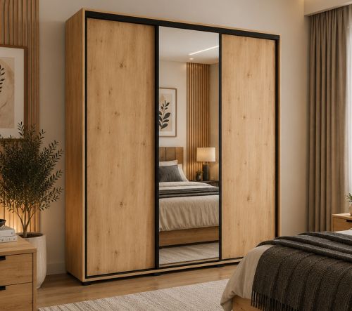 Axis 3 Door Sliding Wardrobe Artisan Oak with Mirror 200cm