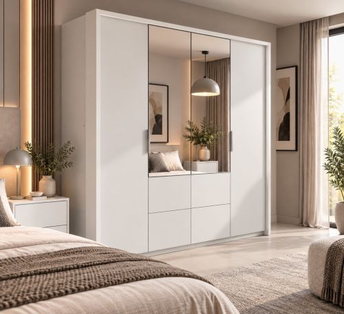 ICON Bi-folding Wardrobe with drawers & Mirrors White 208cm