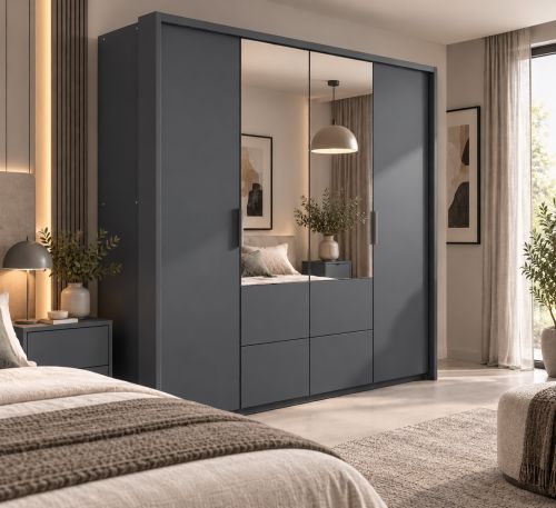 ICON Bi-folding Wardrobe with drawers & Mirrors Graphite Grey 208cm