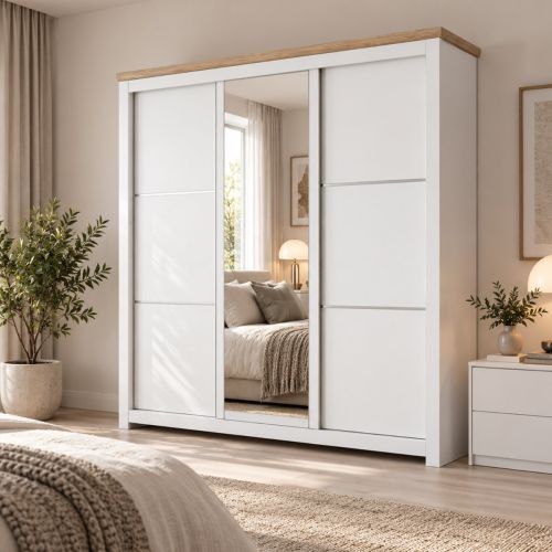 Mollie 3 Door Sliding Mirrored Wardrobe – White 180cm