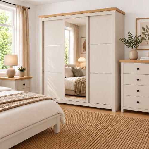 Mollie 3 Door Sliding Wardrobe Bedroom Furniture Set - Cashmere