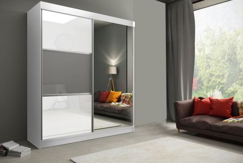Empire 2 Door Sliding Wardrobe with Drawers | White Gloss + Mirror