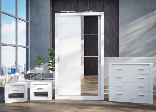 Petra Bedroom Furniture Set White + Sliding Wardrobe 120cm