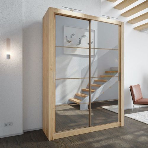 Petra 2 Door Sliding Wardrobe Mirrored Oak 150cm