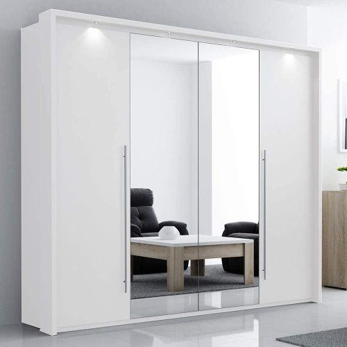 Bi-folding White Matt Sliding Wardrobe Brooklyn 4 doors + Mirrors 210cm