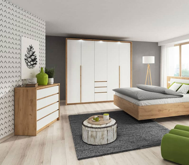 bedroom colour theme with furniture pairing
