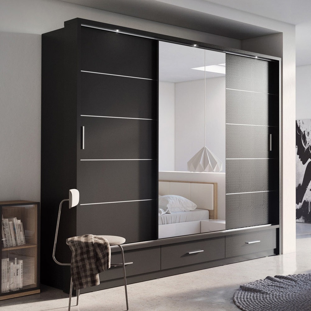 black wardrobe with mirror